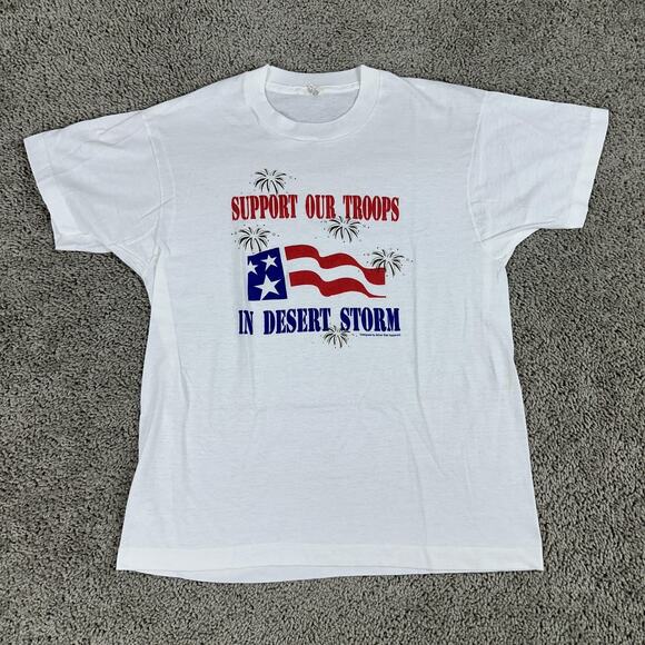 Vintage Support Our Troops Desert Storm Shirt Mens Large Screen Stars USA 90s - Picture 2 of 12